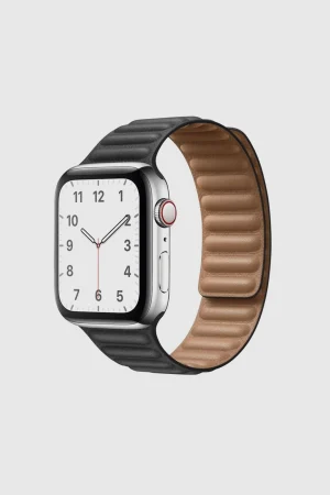 Black Leather Link Band for Apple Watch