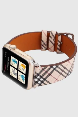 Alternative view of Burberry Check Inspired Leather Band for Apple Watch