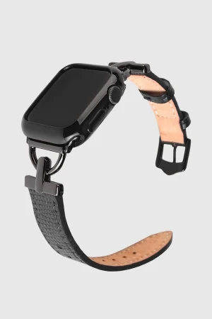 Dakota Hybrid Steel Leather Band for Apple Watch | Black Leather Strap