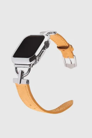 Dakota Hybrid Steel Leather Band for Apple Watch - Silver & Brown