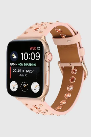 Elektra Leather Band for Apple Watch | Pink with Rose Gold Rivets