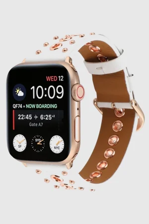 Elektra White Leather Band with Rose Gold Rivets for Apple Watch | Stylish & Durable