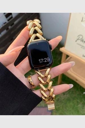 Herringbone Stainless Steel Band for the Apple Watch in Gold