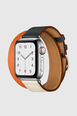 Indigo/Craie/Orange Double Tour Leather for Apple Watch