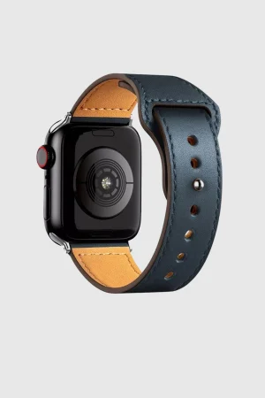 Ink Blue Lincoln Leather Band for Apple Watch  Stylish Genuine Calf Leather