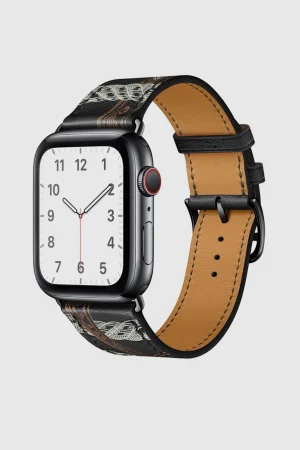 Noir All-Over Print Single Tour Leather for Apple Watch