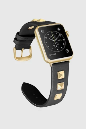 Rockstar Leather Band with Gold Studs for Apple Watch in Black
