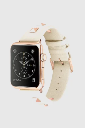 Rockstar Leather Band with Rose Gold Studs for Apple Watch in Beige