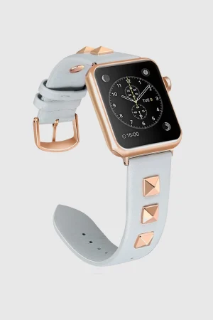 Rockstar Leather Band with Rose Gold Studs for Apple Watch in Light Blue