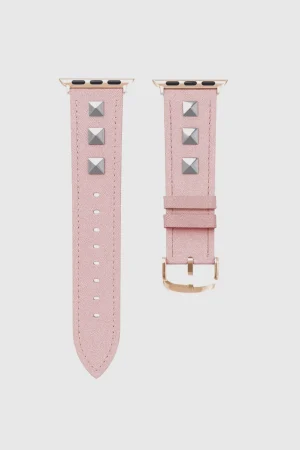 Rockstar Leather Band with Silver Gold Studs for Apple Watch in Pink