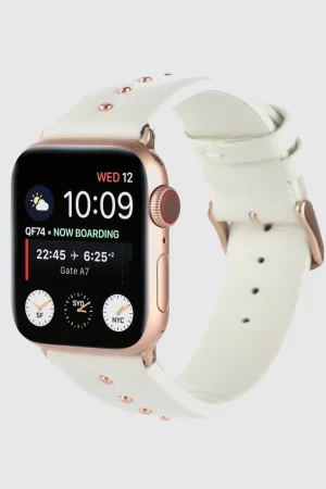 Shakira Leather Band with Gold Studs for Apple Watch in Beige