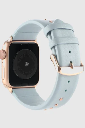 Shakira Leather Band with Gold Studs for Apple Watch in Light Blue