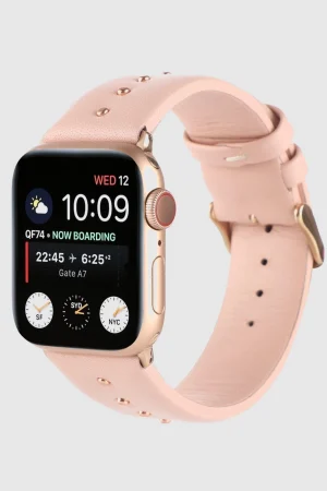 Shakira Leather Band with Gold Studs for Apple Watch in Pink