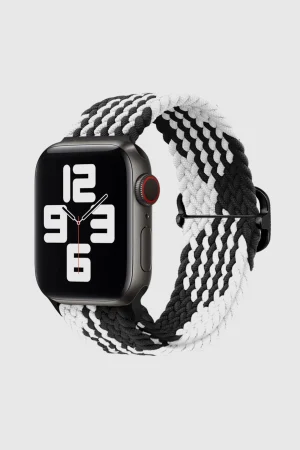 Silver Fern Black White Braided Loop Band for Apple Watch
