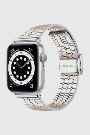 Silver Rose Gold Matrix Stainless Steel Band for Apple Watch