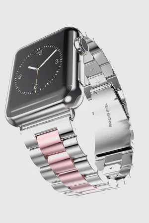Silver Rose Pink Stainless Steel Band for Apple Watch