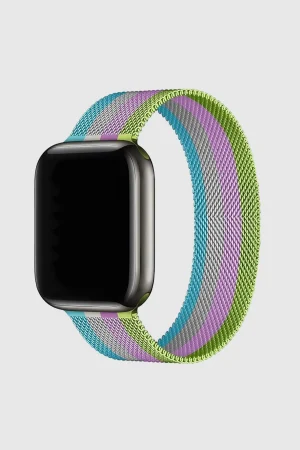 Stripe Bright Green With Purple And White Lake Blue Milanese Loop For Apple Watch