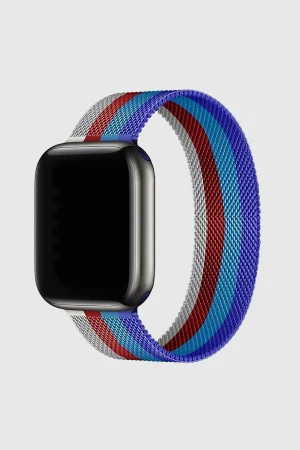 Stripe Dark Blue With Sapphire Blue Red And White Milanese Loop For Apple Watch