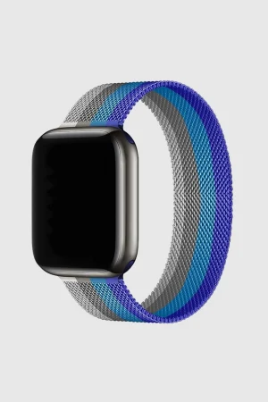 Stripe Dark Blue With Sappire Blue Off White Milanese Loop For Apple Watch