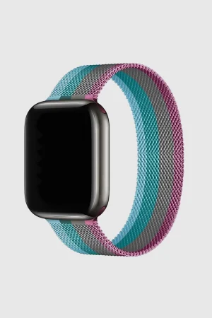 Stripe Light Red With Gray Lake Green Lake Blue Milanese Loop For Apple Watch