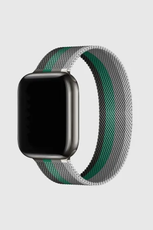Stripe White With Grey Green Black Milanese Loop For Apple Watch
