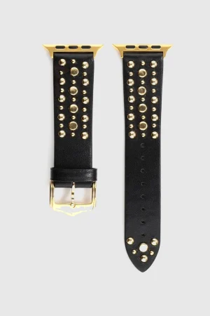 Venus Leather Band with Gold Studs for Apple Watch in Black