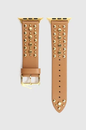 Venus Leather Band with Gold Studs for Apple Watch in Light Brown