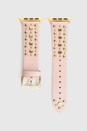 Venus Leather Band with Gold Studs for Apple Watch in Pink