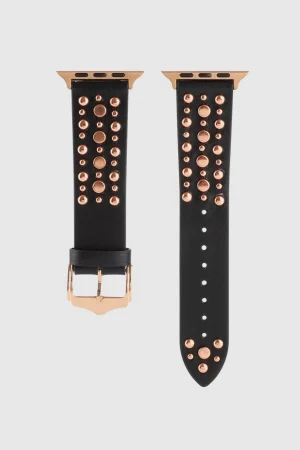 Venus Leather Band with Rose Gold Studs for Apple Watch in Black