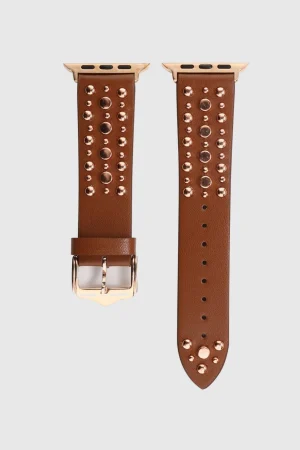 Venus Leather Band with Rose Gold Studs for Apple Watch in Dark Brown
