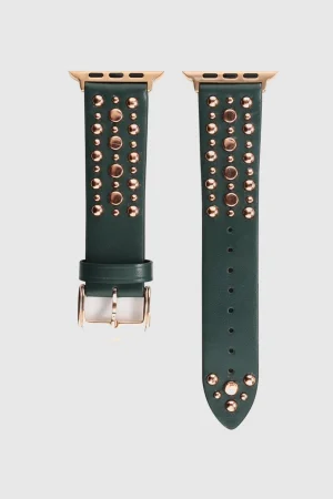 Venus Leather Band with Rose Gold Studs for Apple Watch in Green