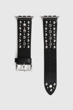 Venus Leather Band with Silver Studs for Apple Watch in Black