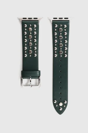 Venus Leather Band with Silver Studs for Apple Watch in Green