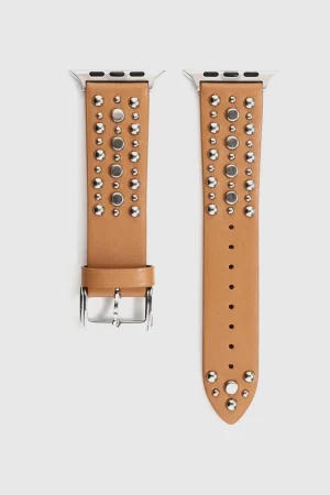 Venus Leather Band with Silver Studs for Apple Watch in Light Brown