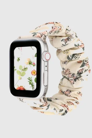 White Floral Scrunchie Loop Band for Apple Watch