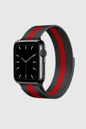 Stripe Black Red Black Milanese Loop for Apple Watch